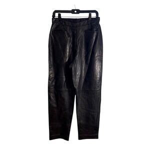 Vintage PETITE SOPHISTICATE Black 100% Leather High Waisted Straight Leg Pants